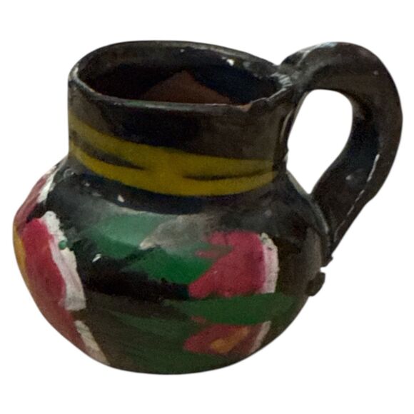 Vintage Mexican Mini Pottery Tea Set 9pc Hand Painted Leaf Tray Folk Art - Picture 11 of 15